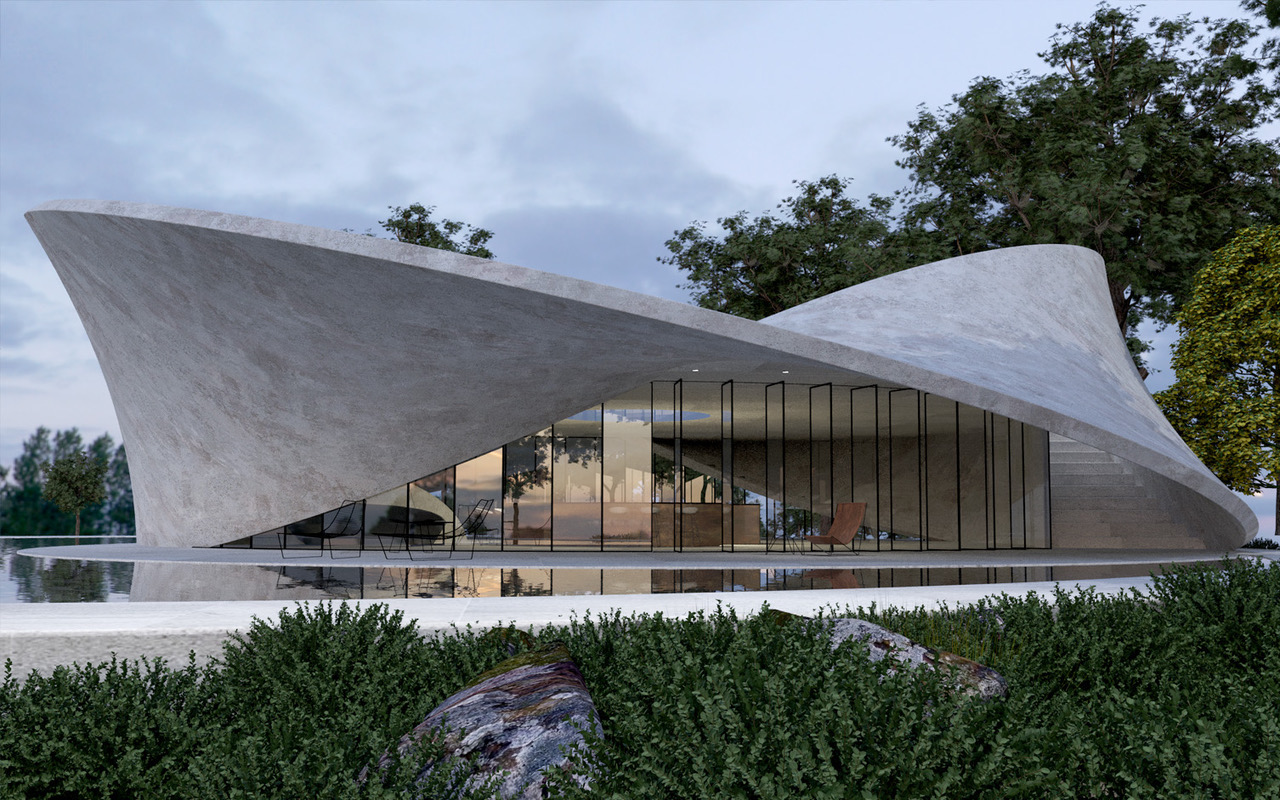 Futuristic sustainable concrete architecture